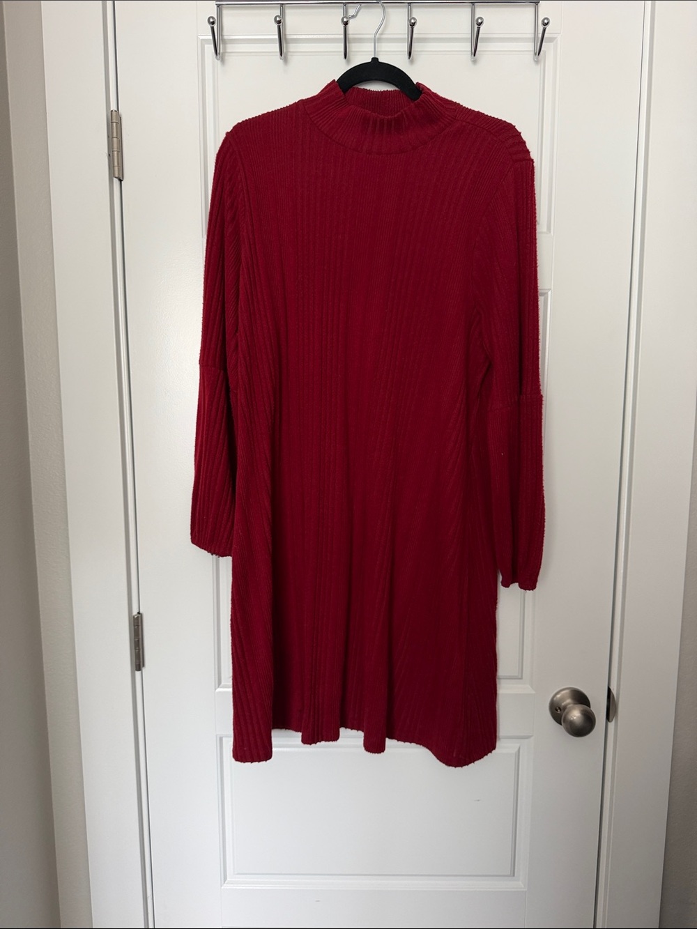 Maurices Red Ribbed Mock-Neck Long Sleeve Dress